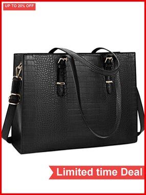Laptop Tote Bag 15.6 Inch Crocodile Leather Work Briefcase